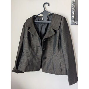 Le Suit Black Gold Striped Blazer Jacket Size 14, womens